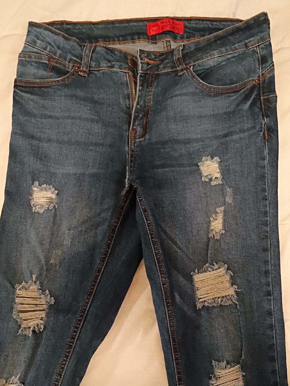 Wax Jean Ripped Dark Blue Denim Jeans
